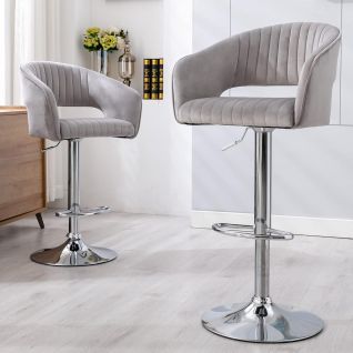 Modern Velvet Swivel Bar Stools Set of 2 with Hollow Back, Adjustable Counter Height Bar Stools Arms